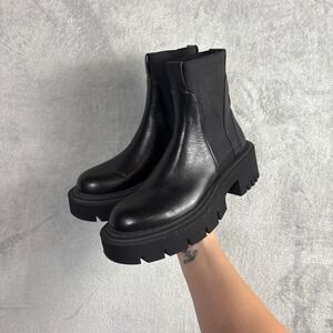 Zara Black Chunky Platform Lug Sole Chelsea Boots Ankle Booties Size 39 Womens